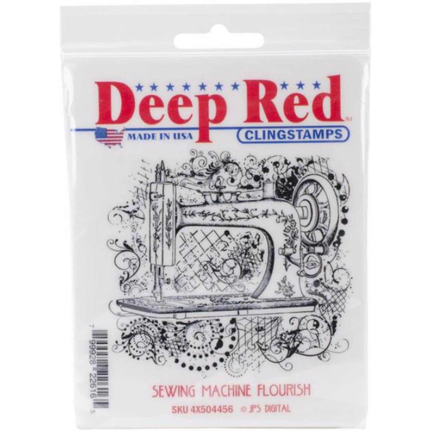 Deep Red Stamps Sewing Machine Flourish Rubber Cling Stamp 3 x 3 inches