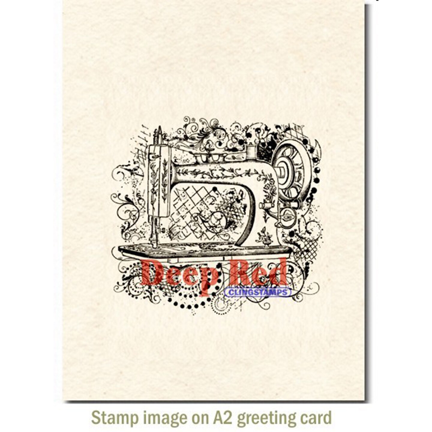 Deep Red Stamps Sewing Machine Flourish Rubber Cling Stamp 3 x 3 inches