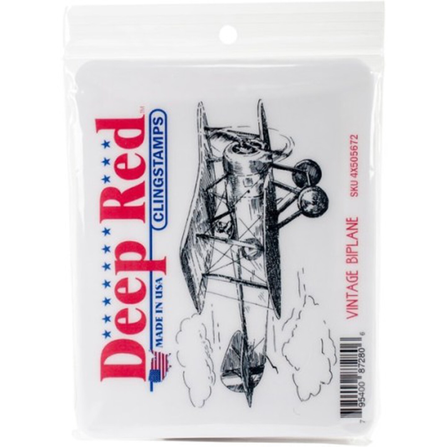 Deep Red Stamps Vintage Biplane Rubber Cling Stamp 4 x 2 inches