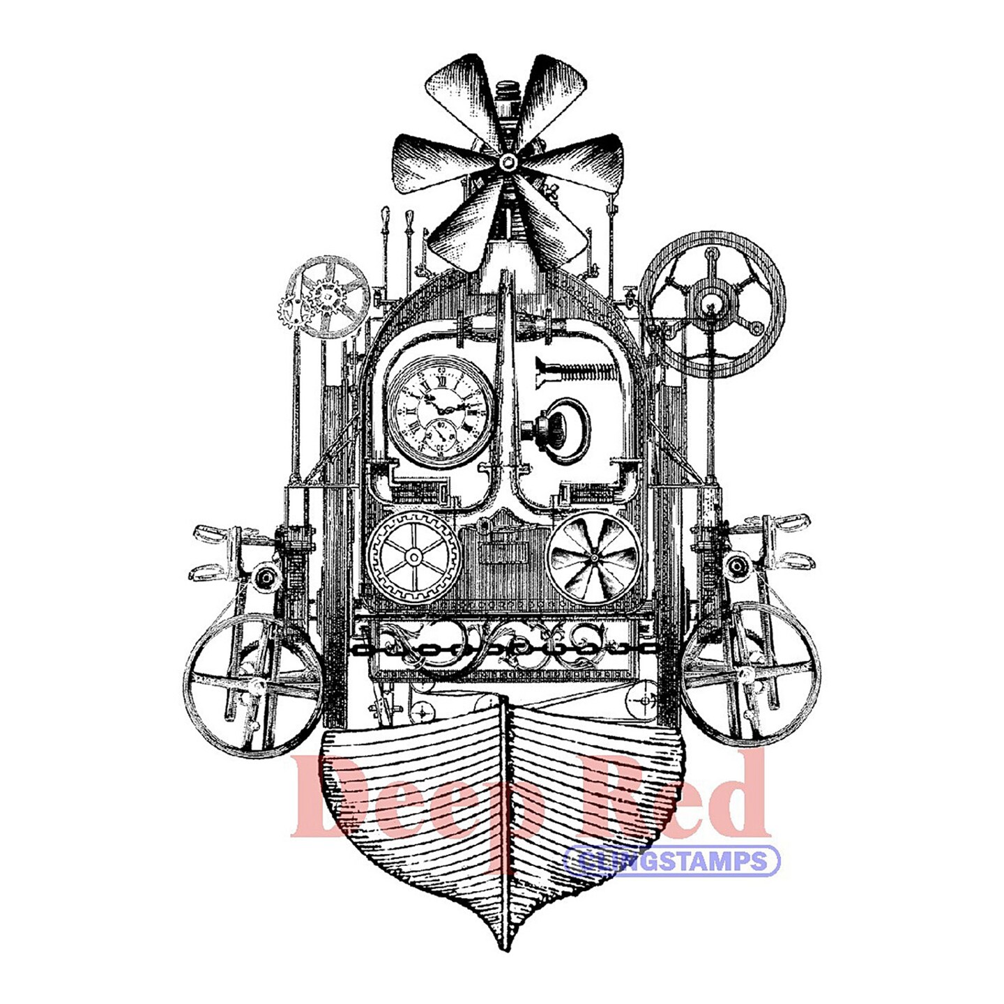 Deep Red Stamps Steampunk Flying Machine Rubber Cling Stamp 3 x 4 inches