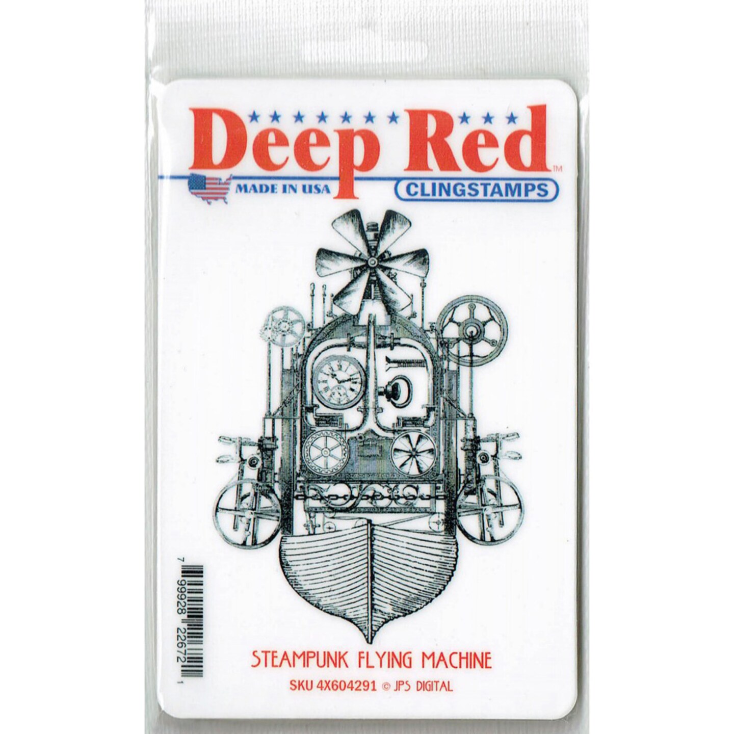 Deep Red Stamps Steampunk Flying Machine Rubber Cling Stamp 3 x 4 inches