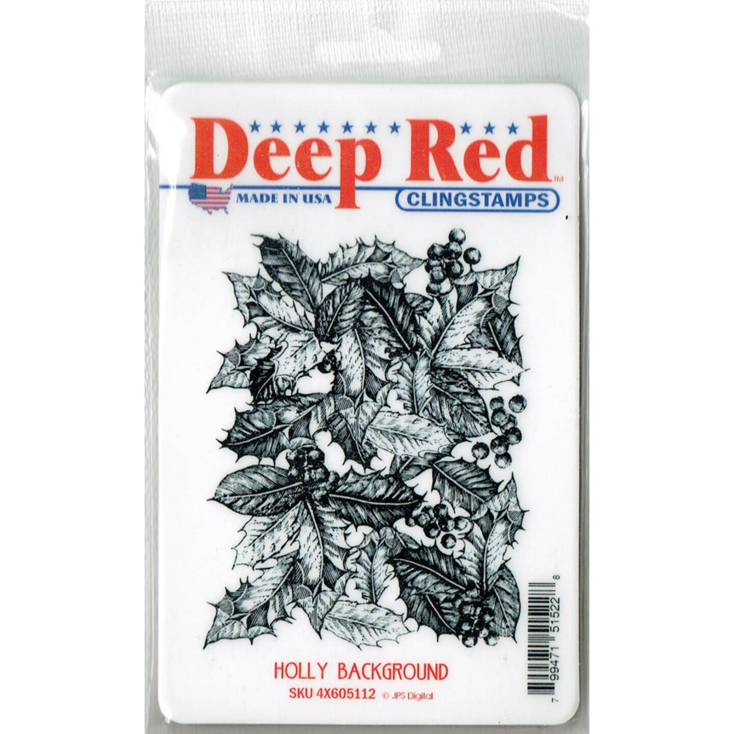 Deep Red Stamps Holly Background Rubber Cling Stamp 3.1 x 4.1 inches