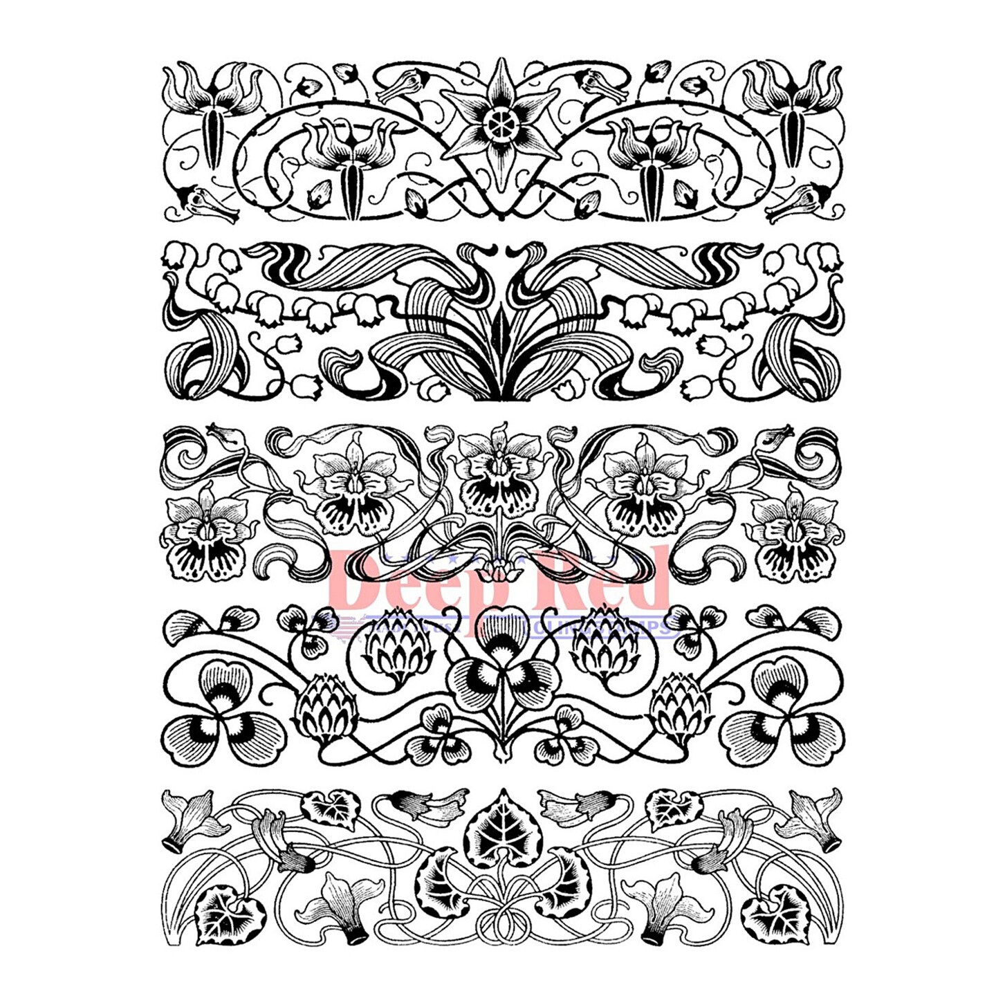 Deep Red Stamps Art Deco Borders Rubber Cling Stamp Set 4 x 6 inches