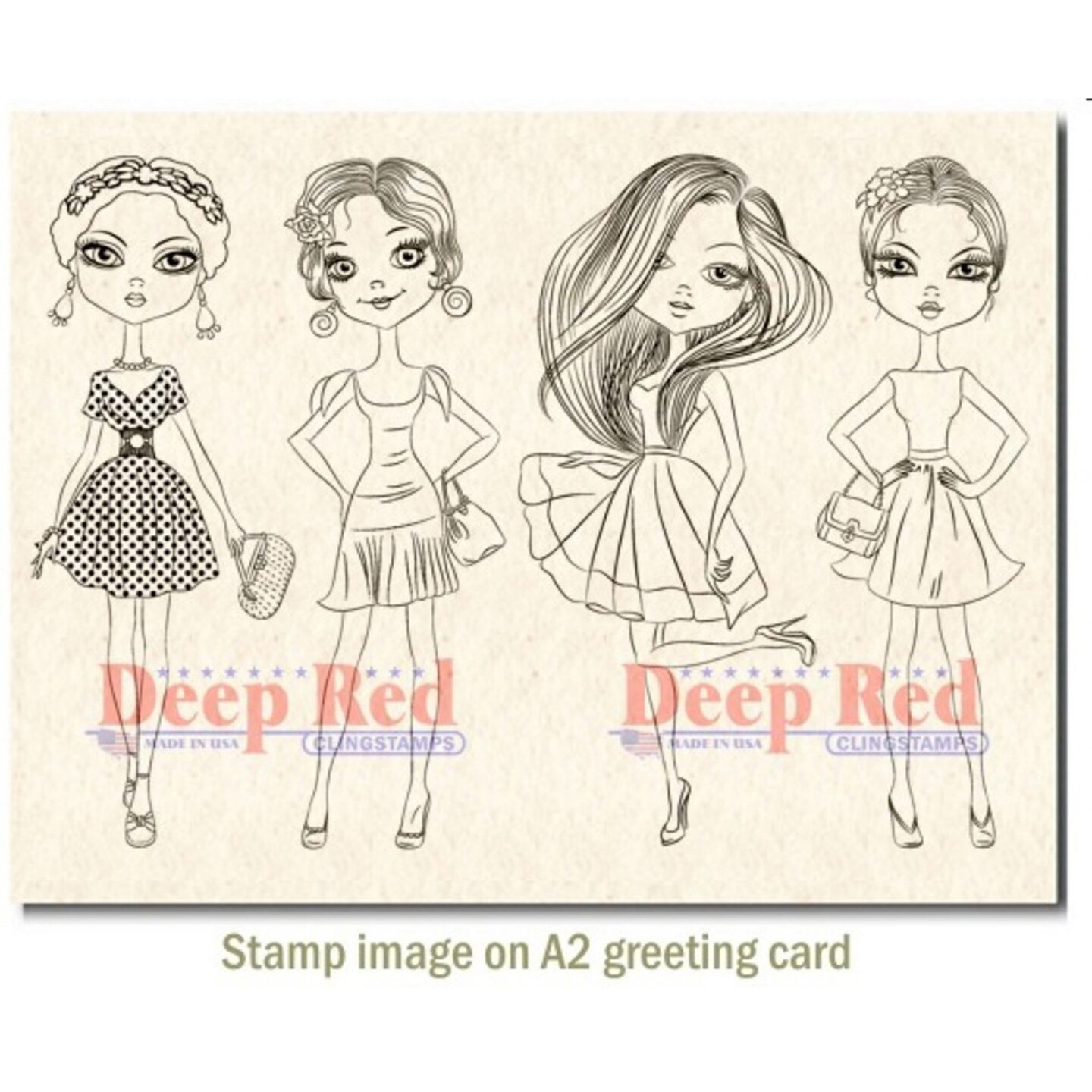 Deep Red Stamps City Girls Night Out Rubber Cling Stamp 4 x 6 inches