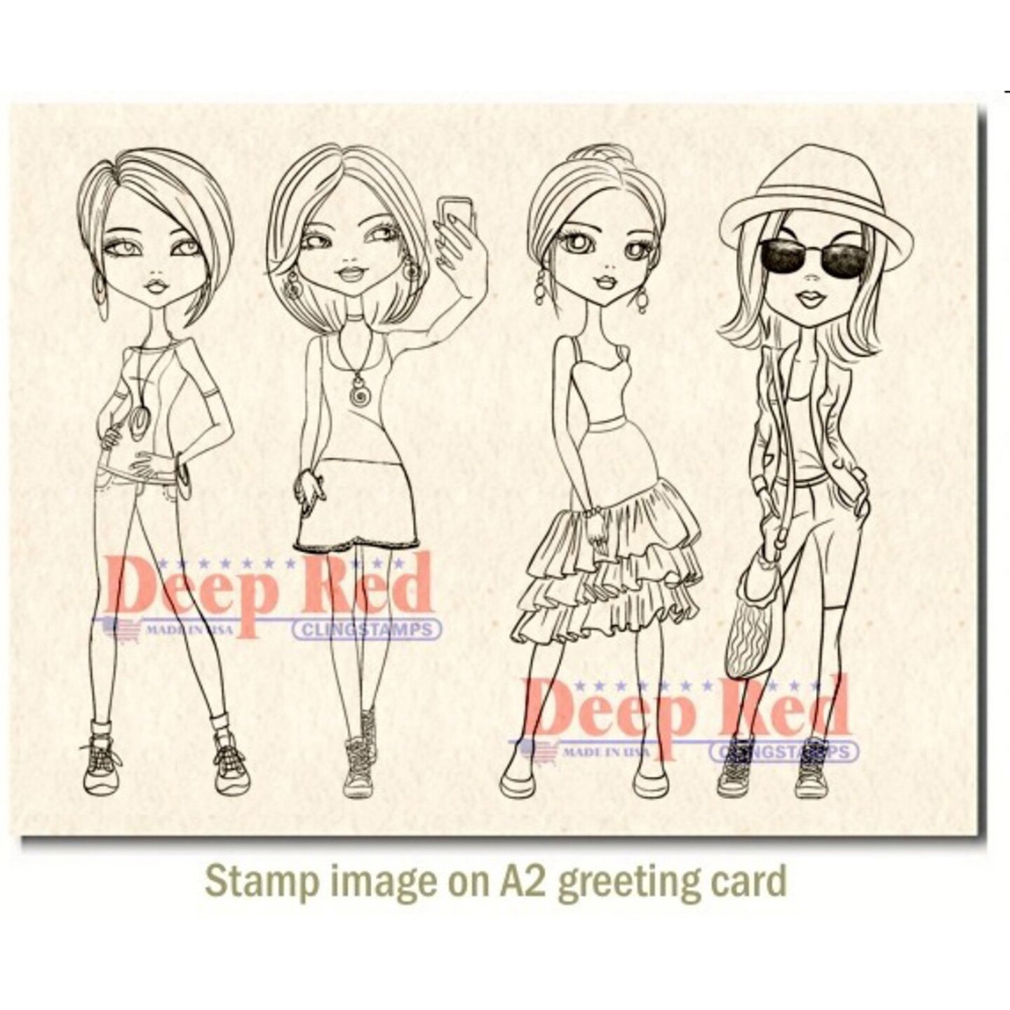 Deep Red Stamps City Girls Summer Vacation Rubber Cling Stamp 4 x 6 inches