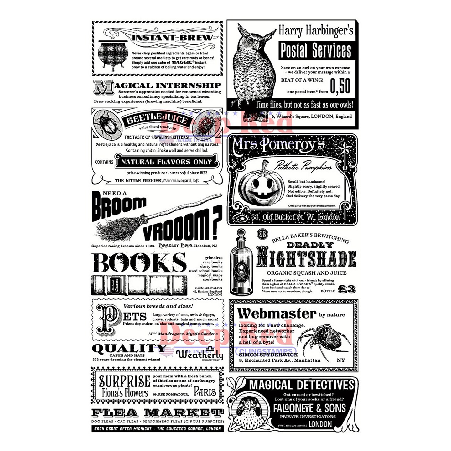 Deep Red Stamps Spooky Classifieds Rubber Cling Stamp 4 x 6 inches