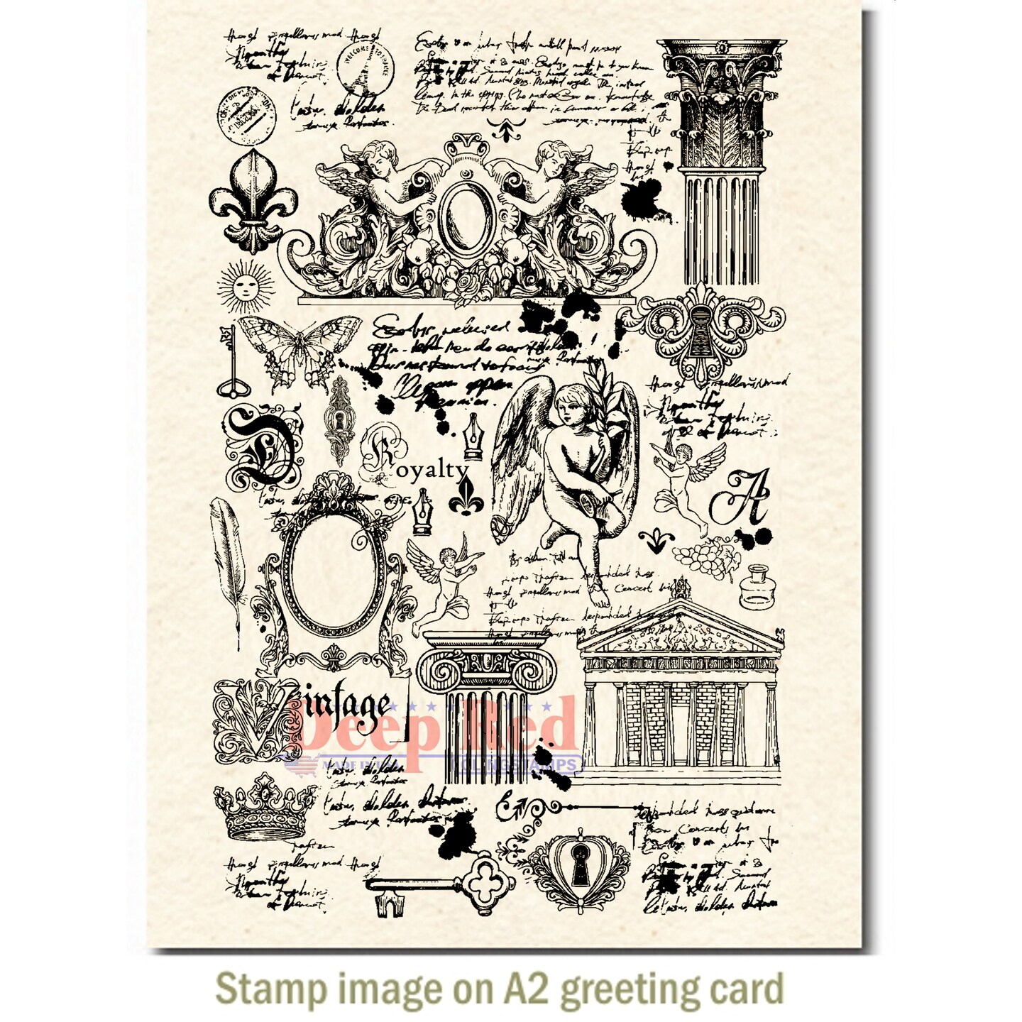 Deep Red Stamps Vintage Elements Background Rubber Cling Stamp 3.75 x 5.75 inches