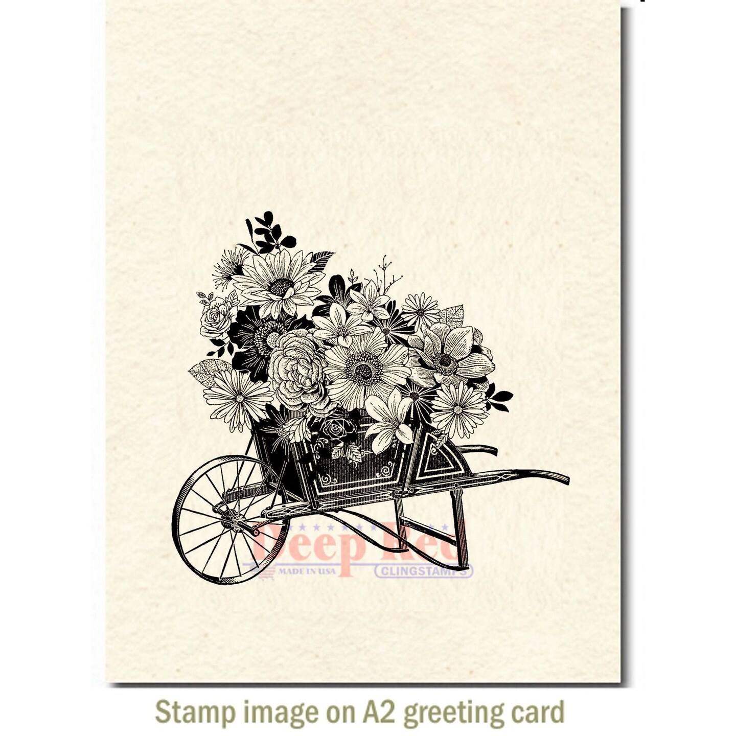 Deep Red Stamps Wheelbarrow Bouquet Rubber Cling Stamp 3.2 x 3.1 inches
