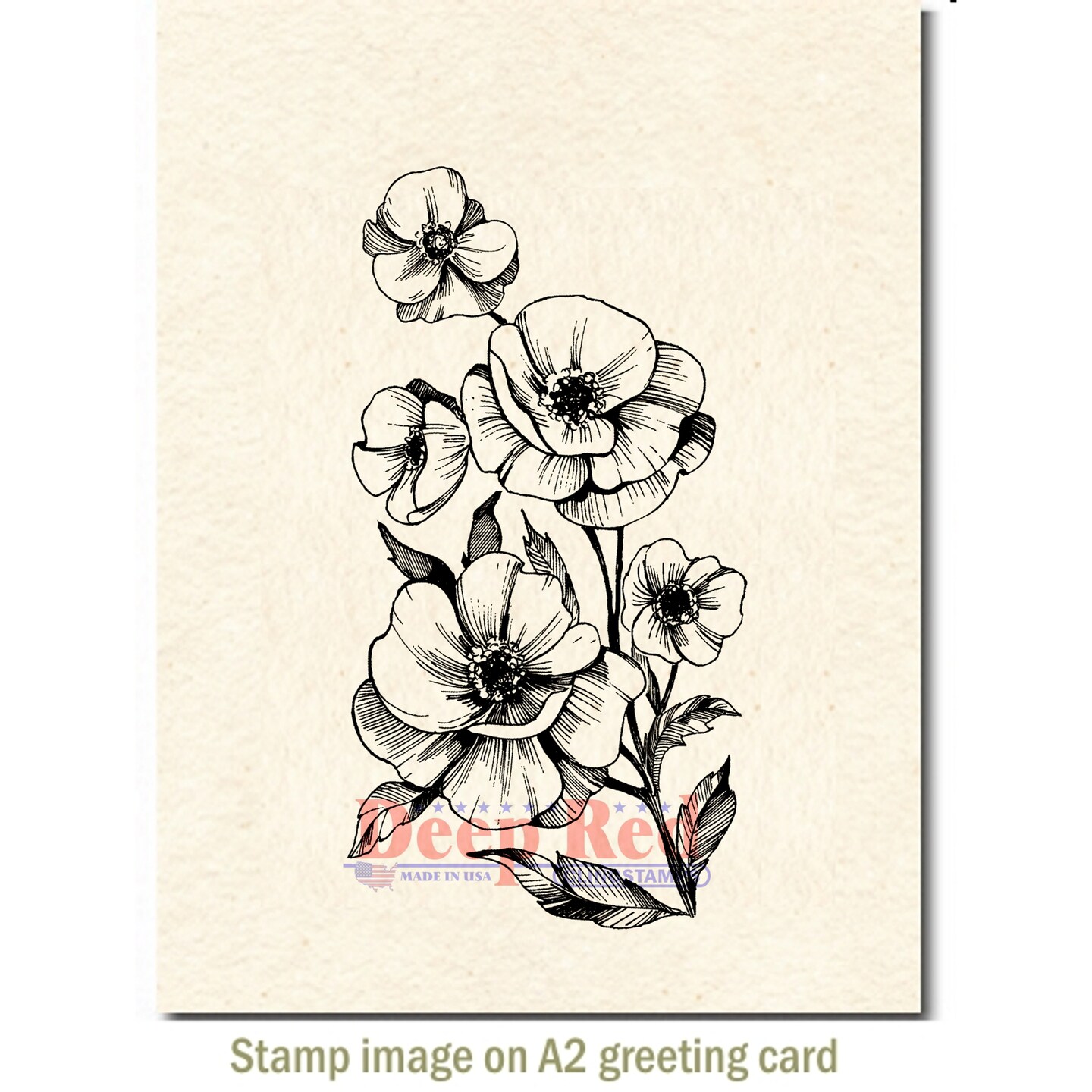 Deep Red Stamps Poppies Rubber Cling Stamp 2.2 x 4.2 inches