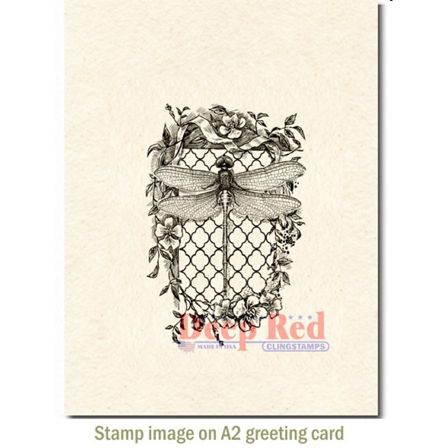 Deep Red Stamps Dragonfly Quatrefoil Rubber Cling Stamp 1.9 x 3.1 inches