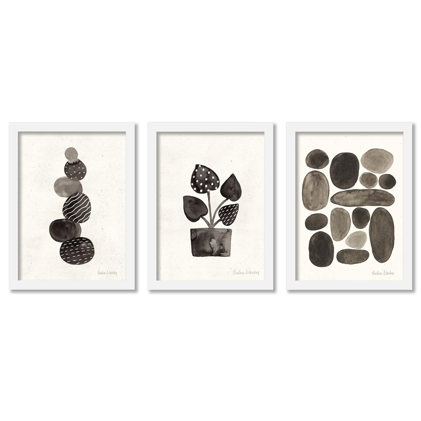 Ink Stacking Rocks by Pauline Stanley - 3 Piece Gallery Framed Print Art Set