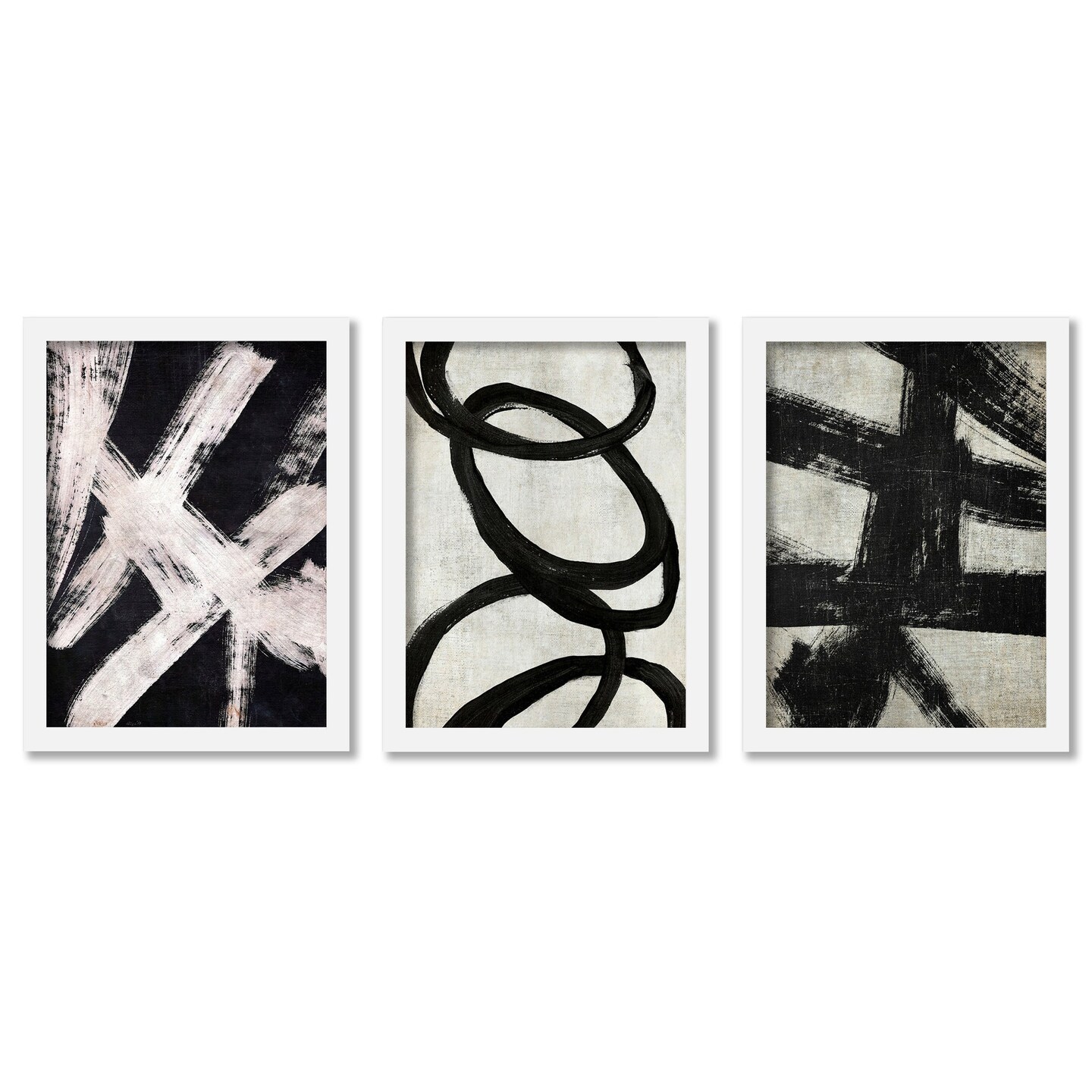 Black and White Loops by Chaos & Wonder Design - 3 Piece Gallery Framed ...