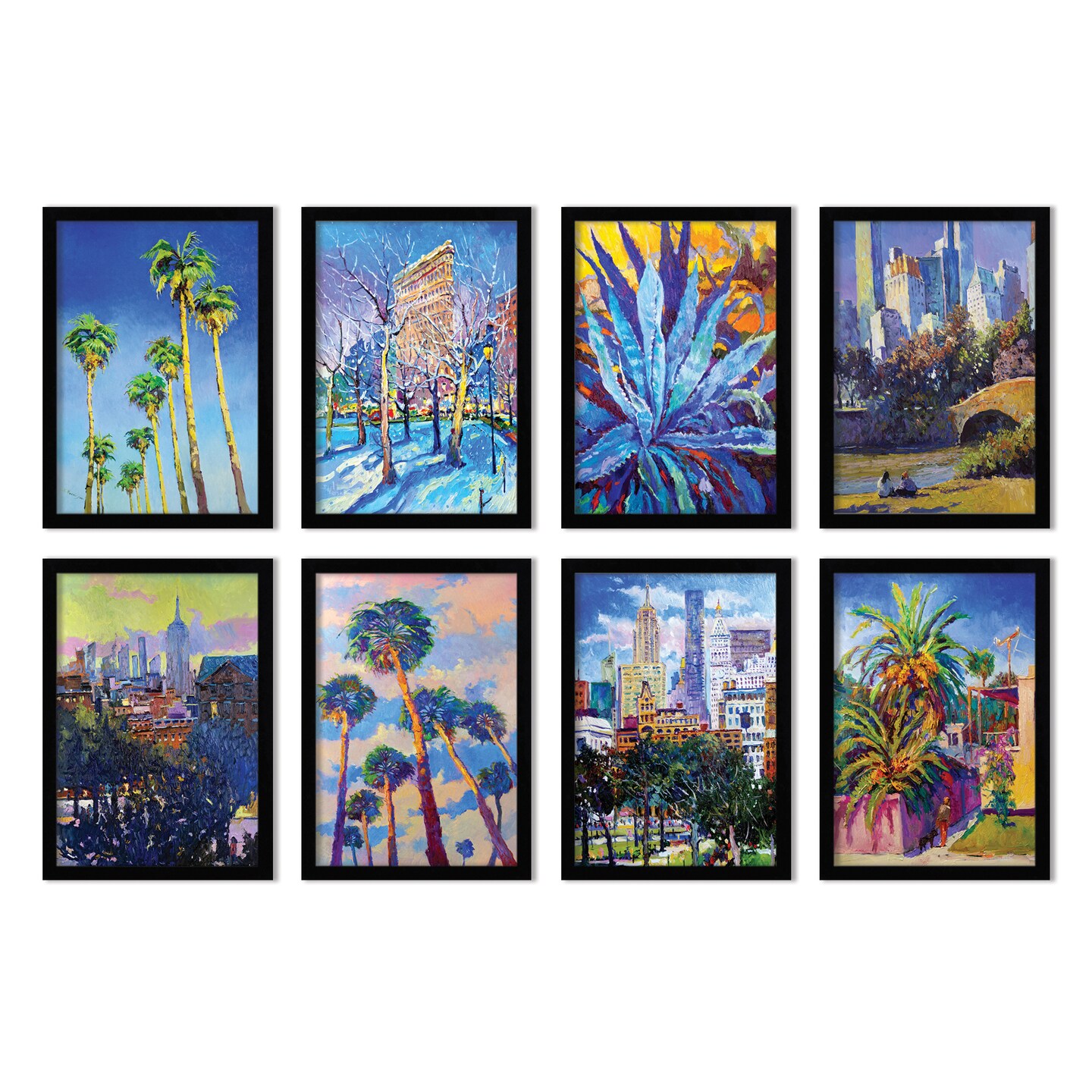 Impressionist Travel Prints by Suren Nersisyan - 8 Piece Framed Art Set