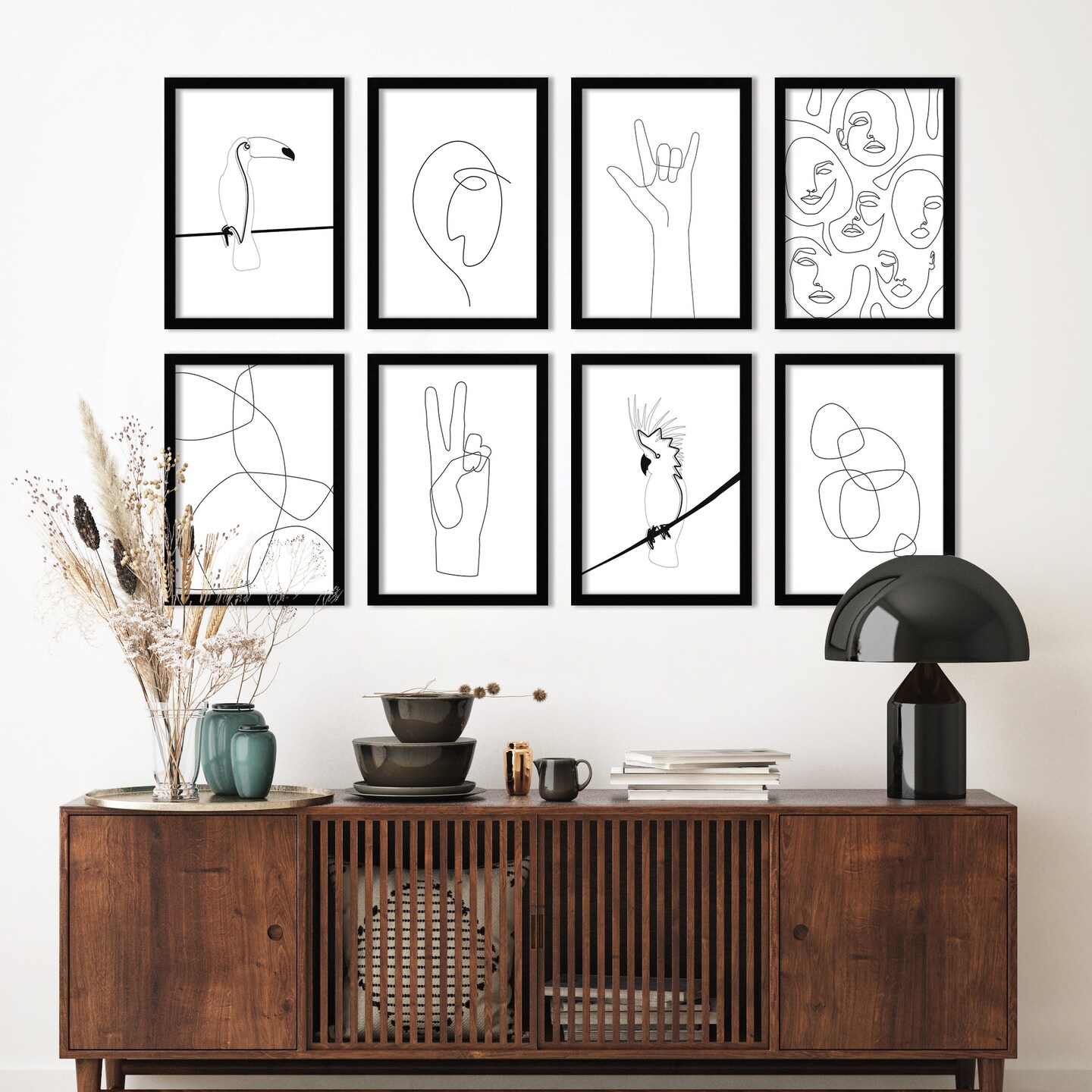 Linear Line Drawings by Explicit Design - 8 Piece Framed Art Set