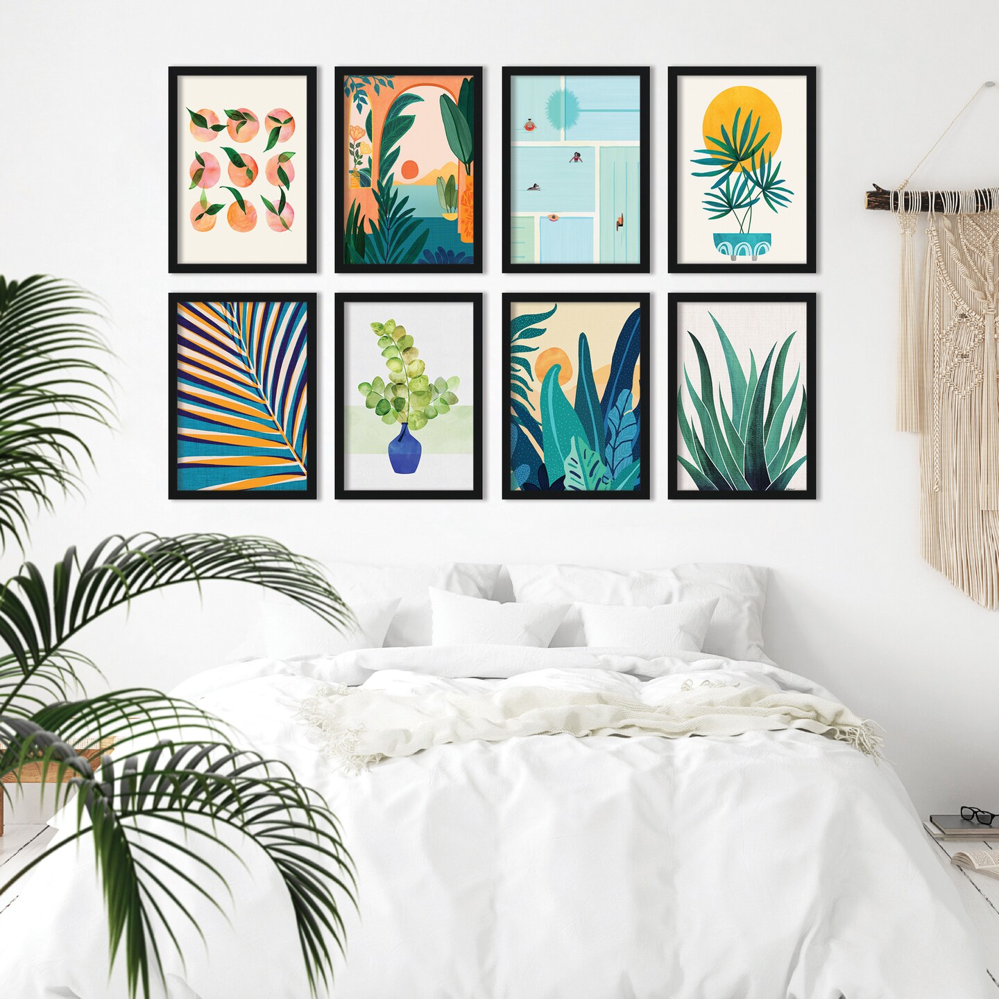 Tropical Palms In Paradise by Modern Tropical - 8 Piece Framed Art Set