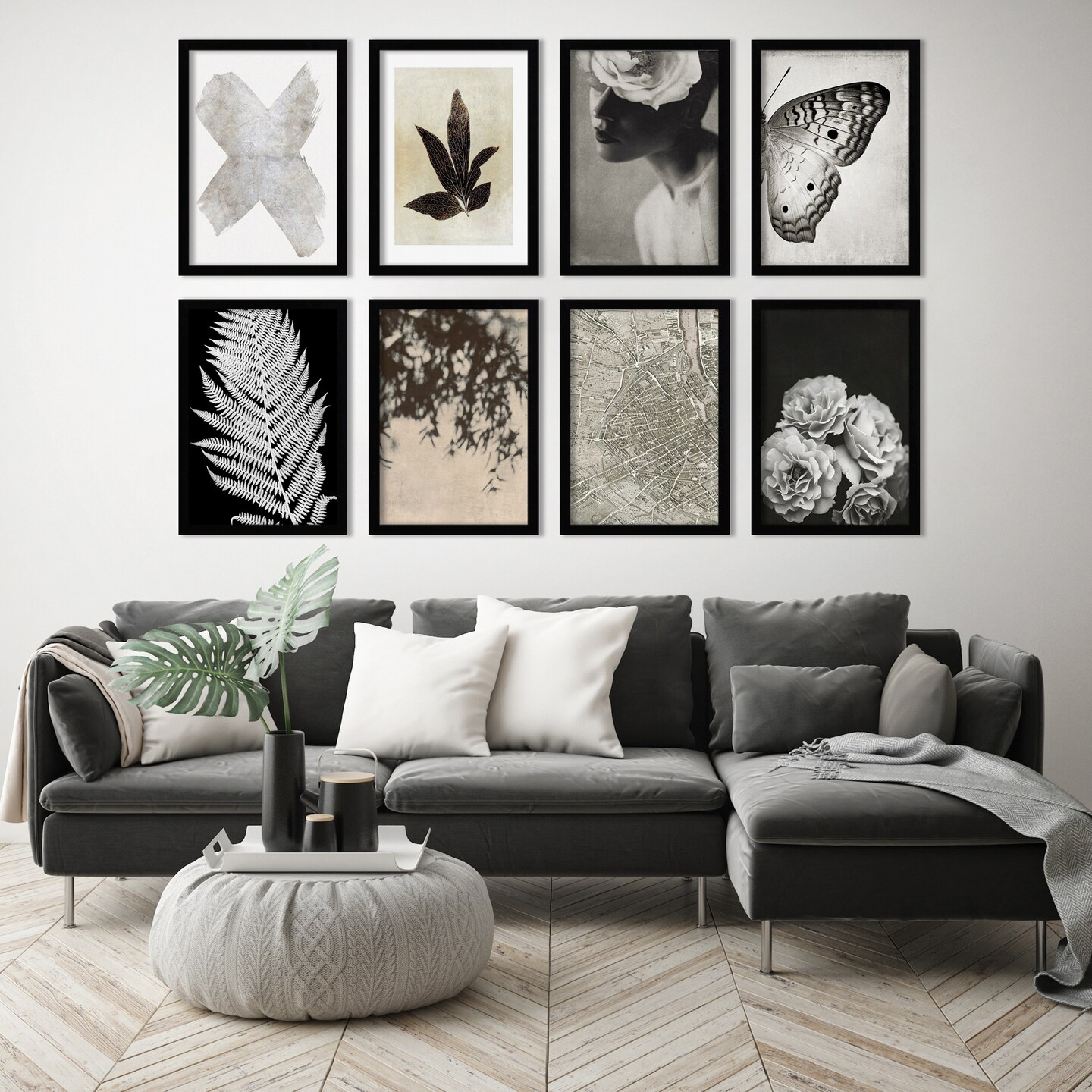 Black and White Botanicals by Chaos &#x26; Wonder Design - 8 Piece Framed Art Set