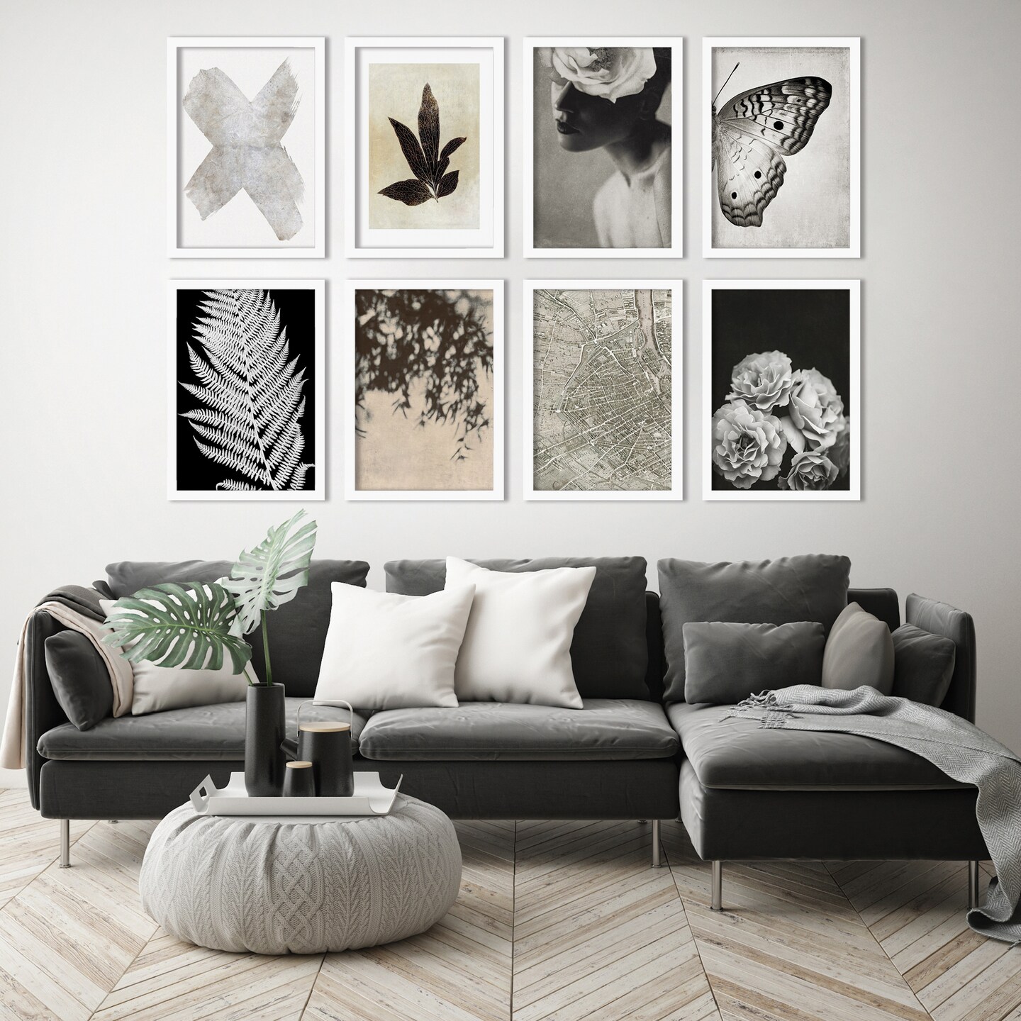 Black and White Botanicals by Chaos &#x26; Wonder Design - 8 Piece Framed Art Set