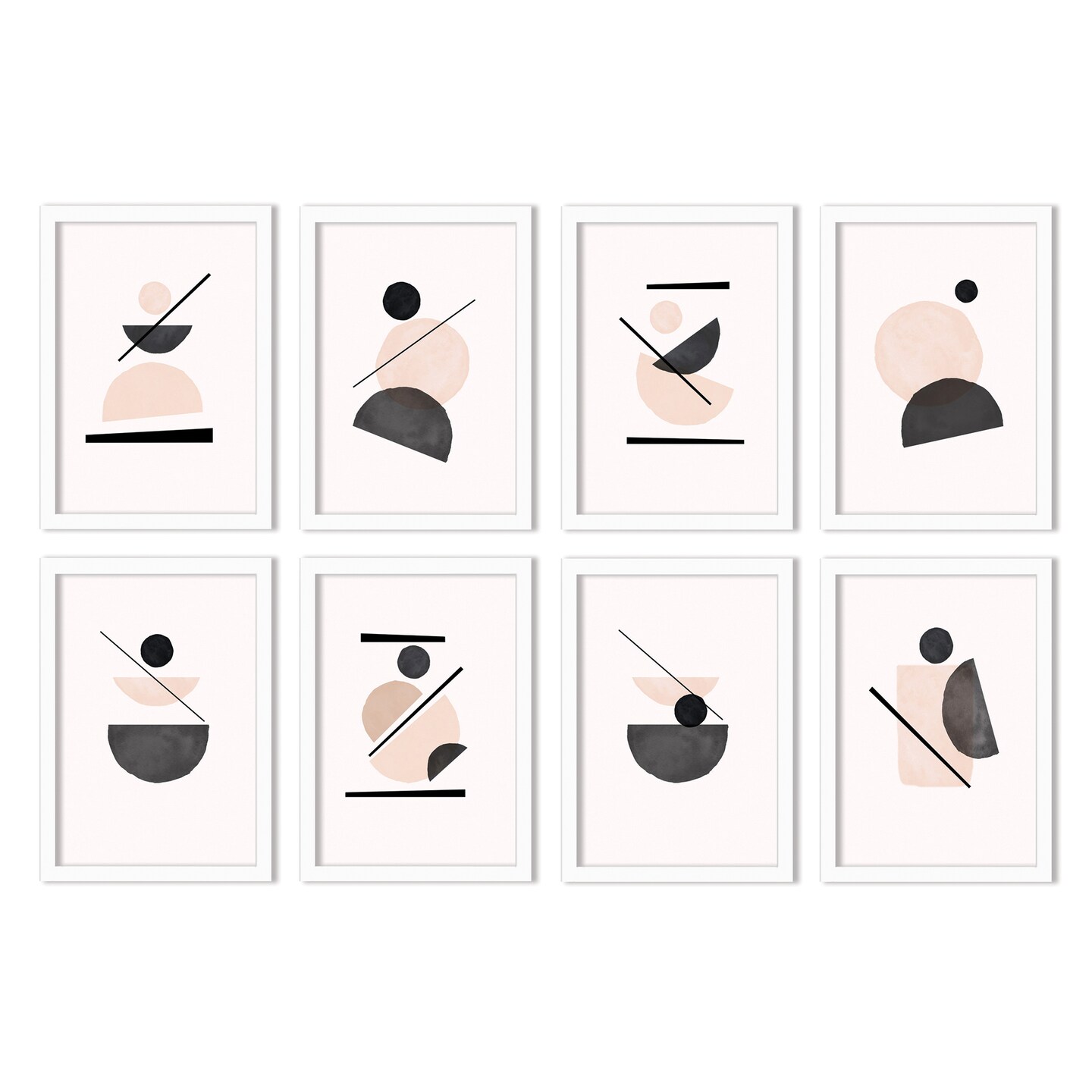 Blocky Geometric Blush by Tanya Shumkina - 8 Piece Framed Art Set
