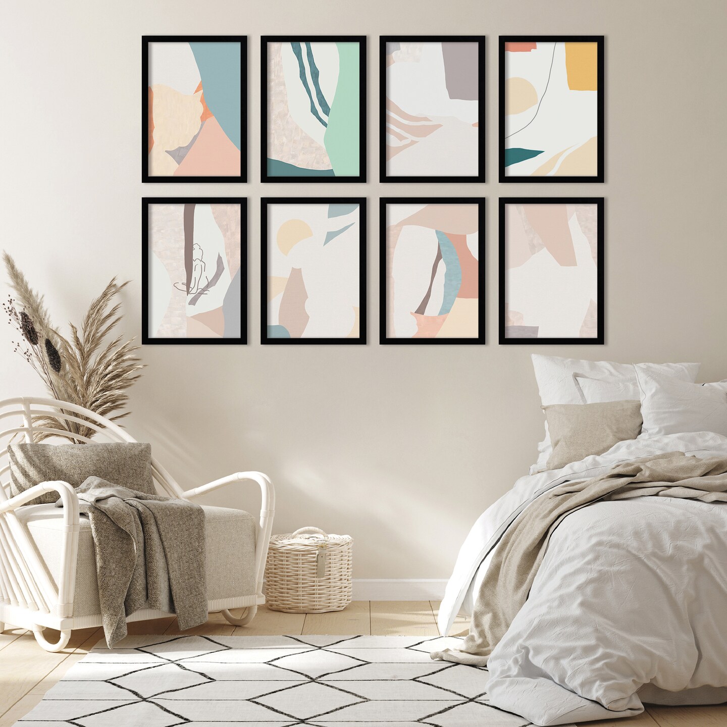 Abstracted Pastels by Sakshi Modi  - 8 Piece Framed Art Set