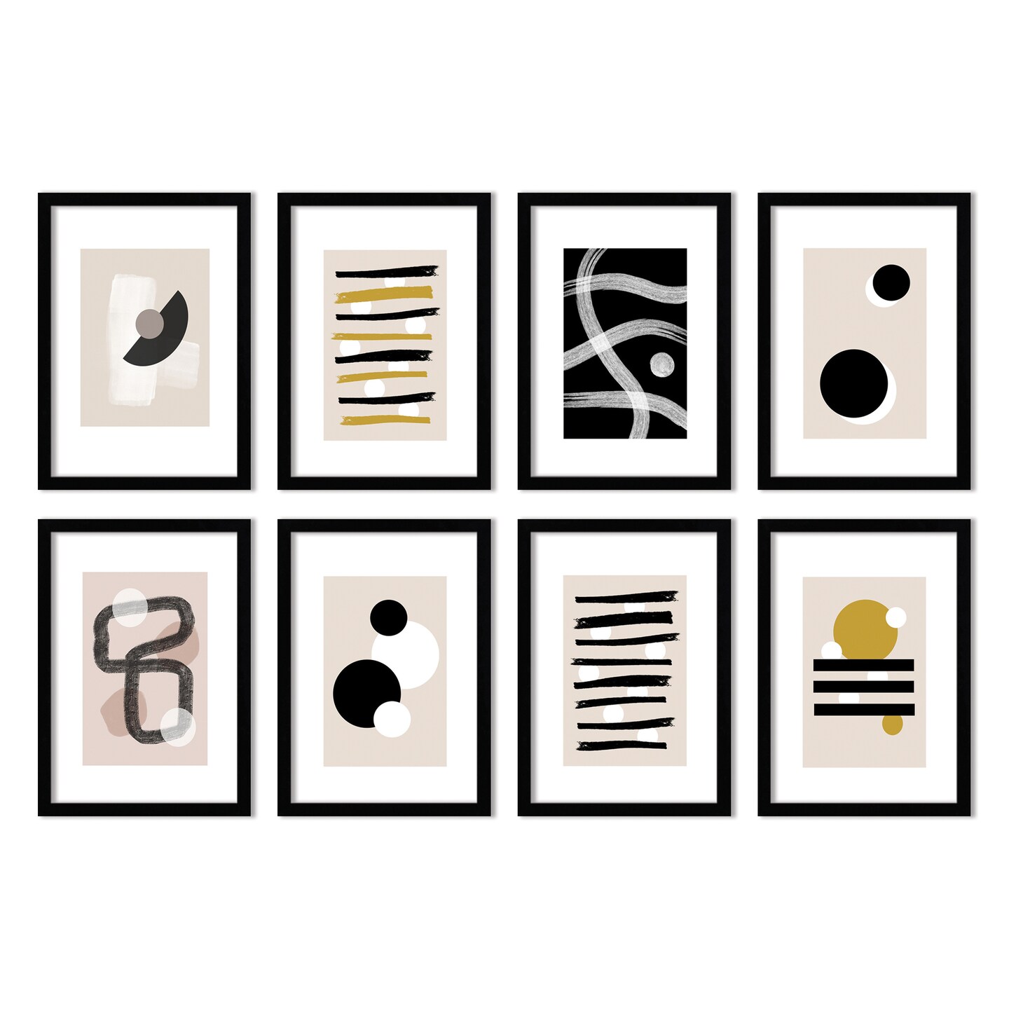 Neutral Shapes and Lines by Word Up Creative - 8 Piece Framed Art Set