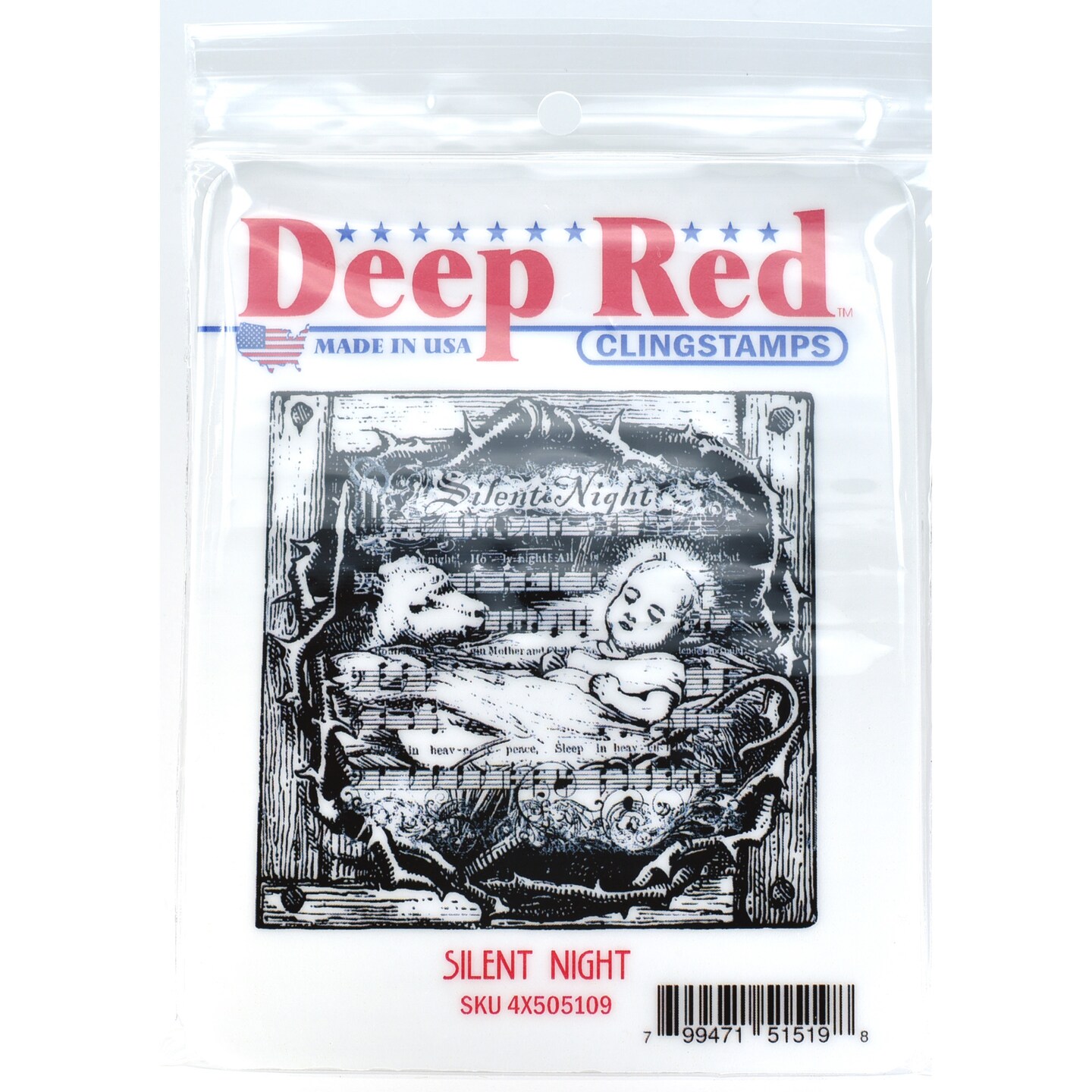 Deep Red Stamps Silent Night Rubber Cling Stamp 3 x 3 inches