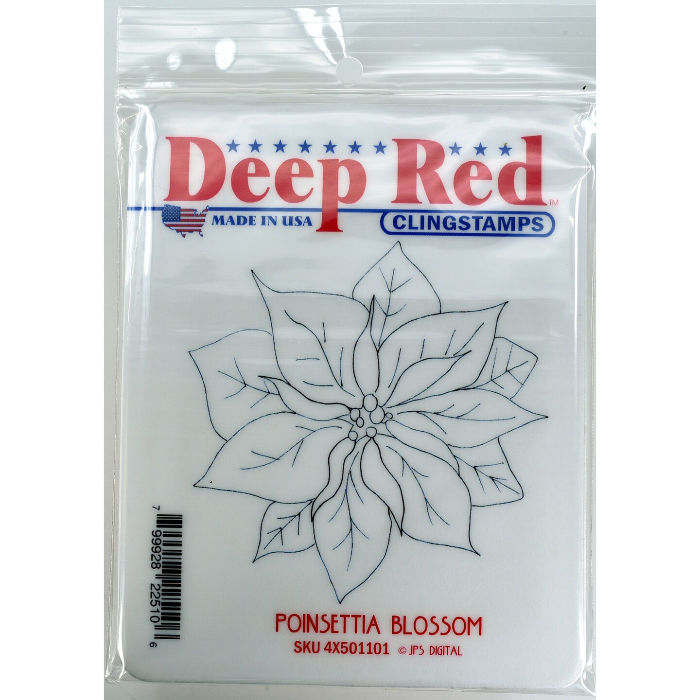 Deep Red Stamps Poinsettia Blossom Rubber Cling Stamp 3 x 3 inches