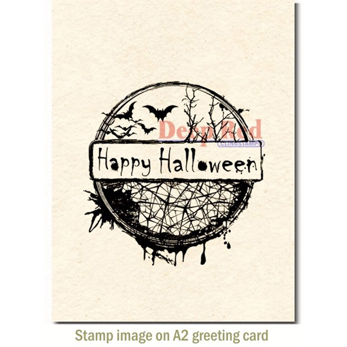 Deep Red Stamps Happy Halloween Rubber Cling Stamp 3 x 3.2 inches