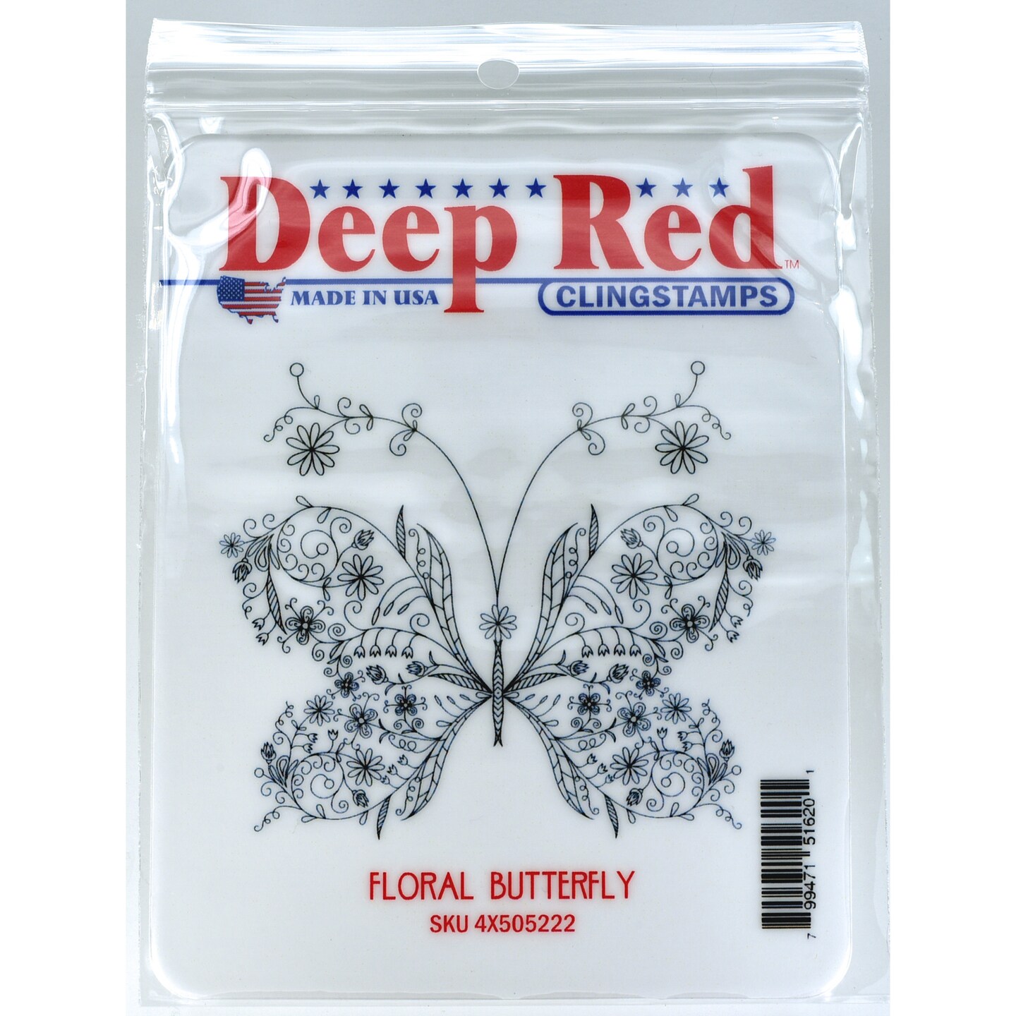 Deep Red Stamps Floral Butterfly Rubber Cling Stamp 3.1 x 2.7 inches