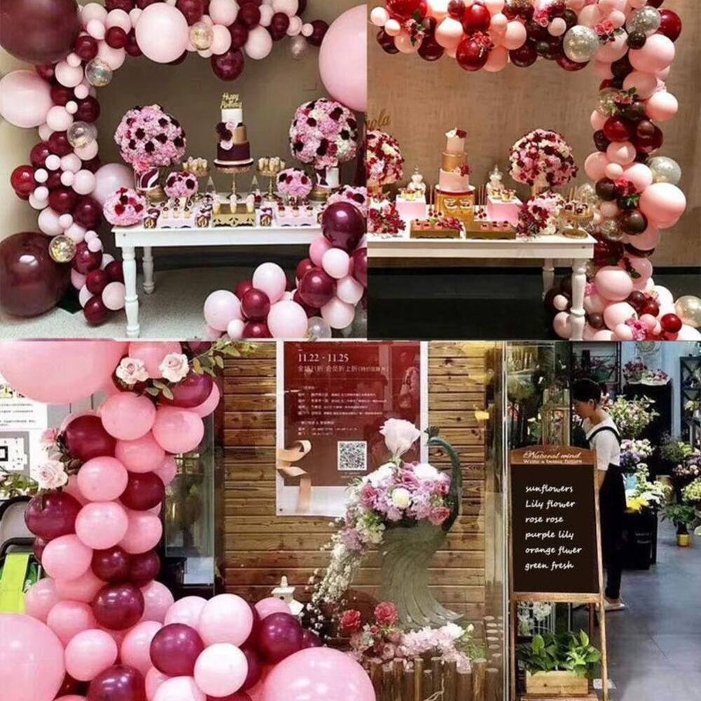 118Pcs Burgundy Pink Balloon Arch Garland Kit Gold Confetti Balloons