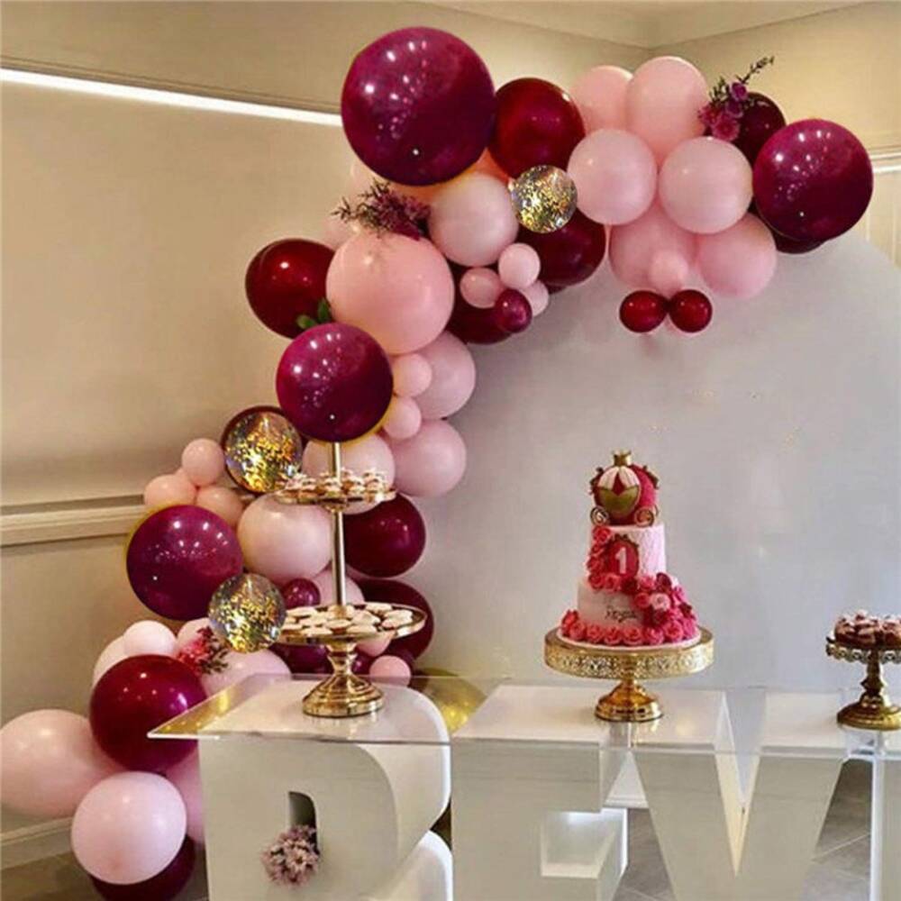 118Pcs Burgundy Pink Balloon Arch Garland Kit Gold Confetti Balloons