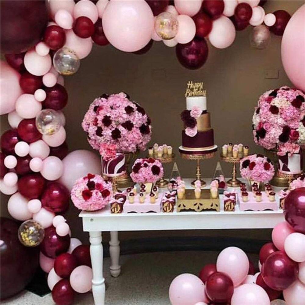 118Pcs Burgundy Pink Balloon Arch Garland Kit Gold Confetti Balloons