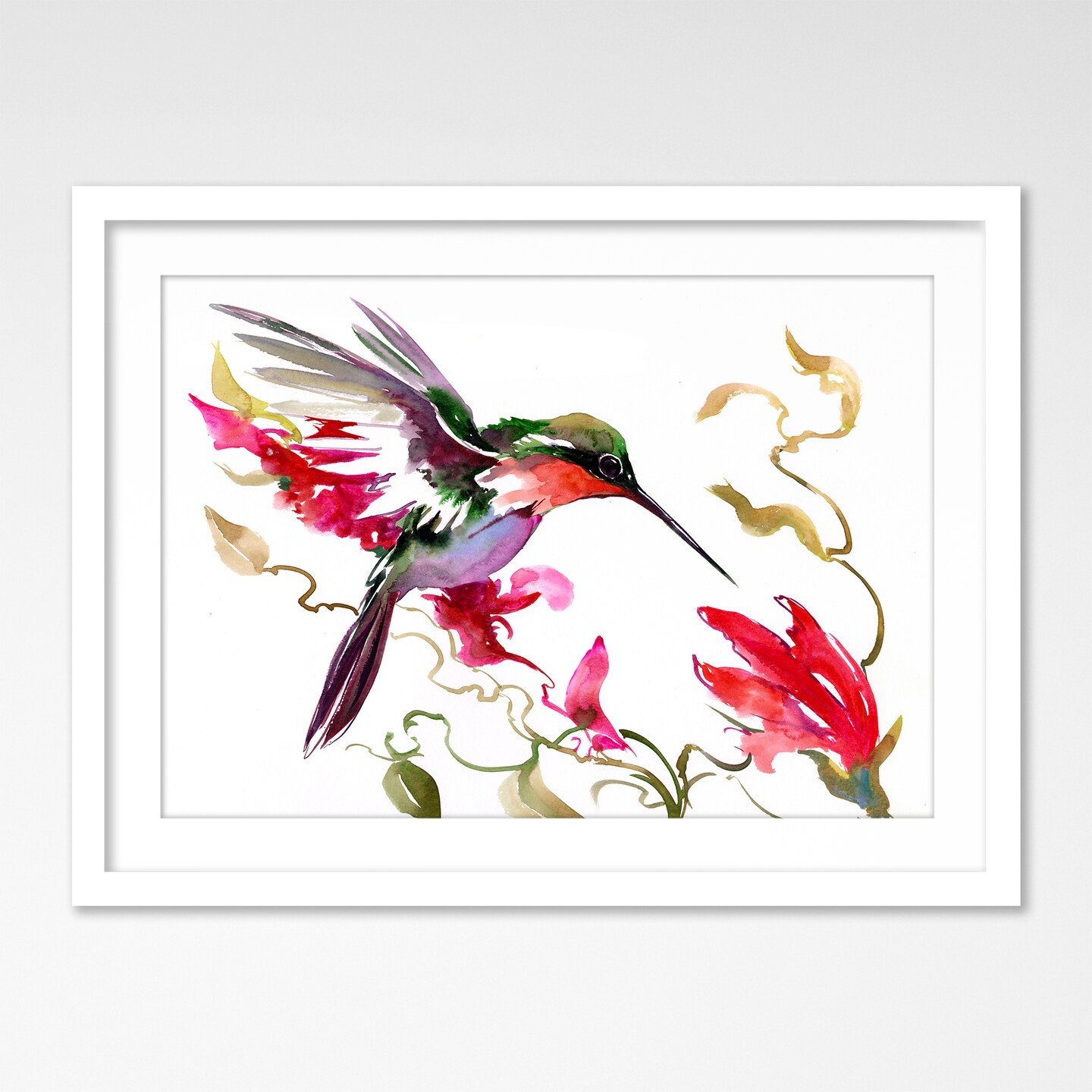 Flying Hummingbird Hand Embellished Art by Suren Nersisyan - Framed Print