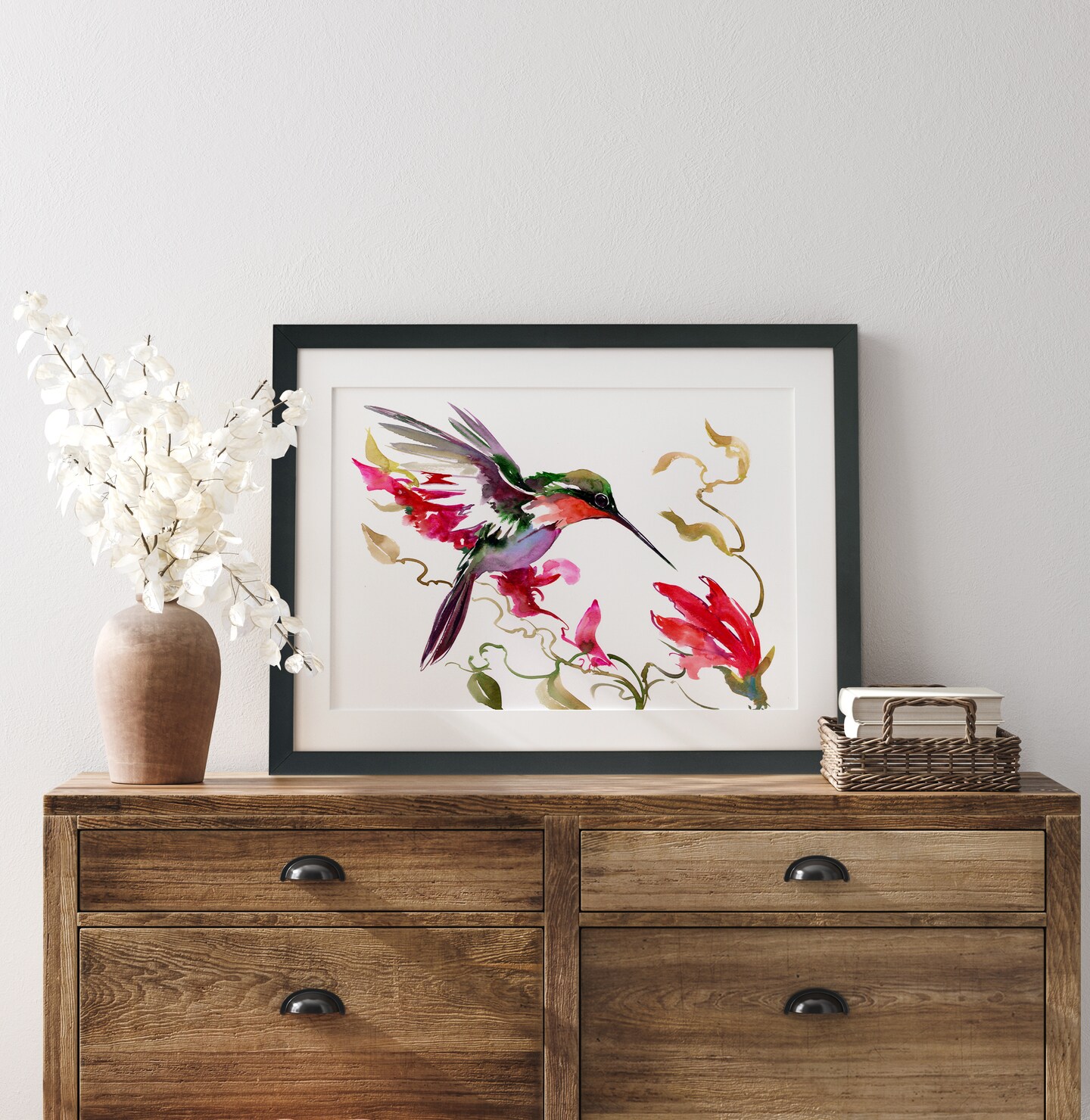 Flying Hummingbird Hand Embellished Art by Suren Nersisyan - Framed Print