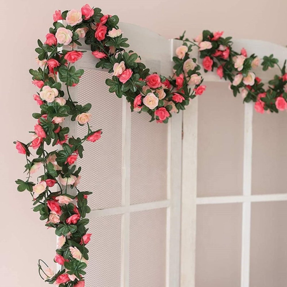 4pack Artificial Rose Rattan Garland Fake Rose Vine Flowers Hanging Rose Ivy