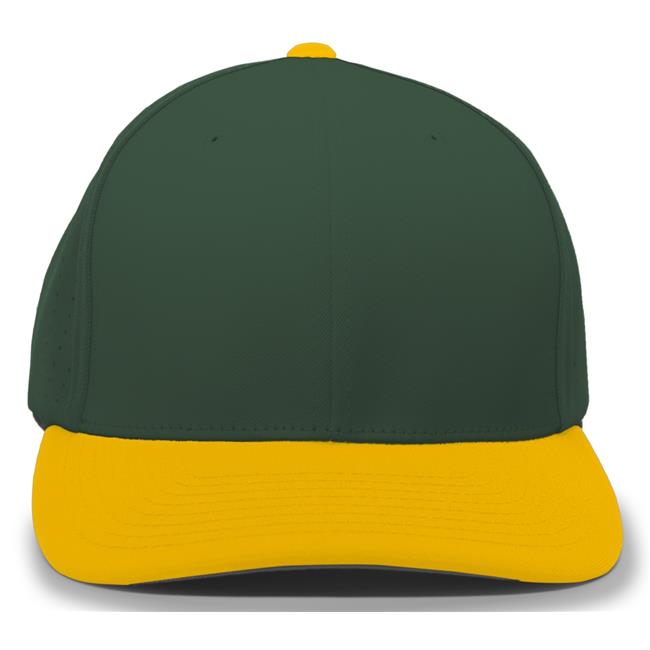 Pacific Headwear 474F.442.SM Perforated F3 Performance Flexfit Cap, Dark Green & Gold Small