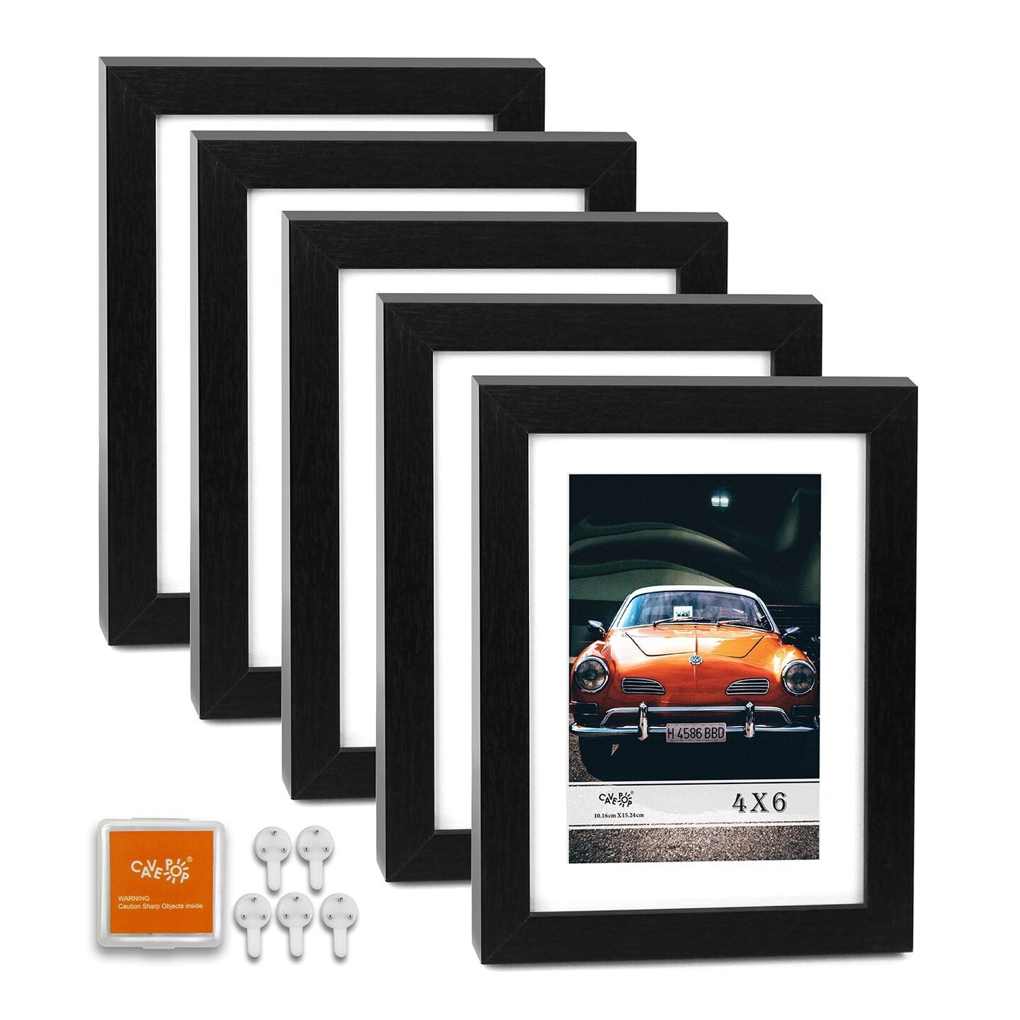 4 X 6 Picture Frame w-Mat/5 X 7 without Mat - Black - 5 Units
