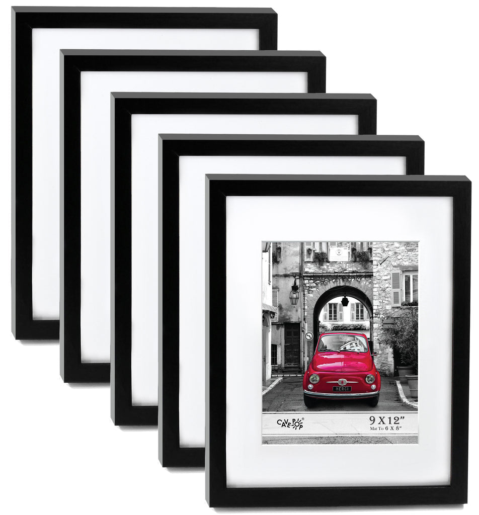 9x12 Picture Frame Set of 5,Display Pictures 6x8 with Mat or 9x12