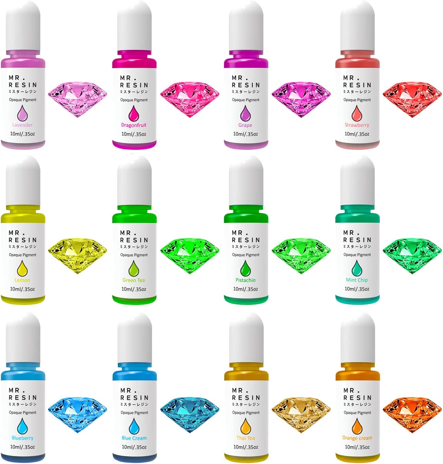 Mr. Resin Transparent Pigment Set- 12 Colors for Epoxy & UV Resin,Resin Coloring, Resin Jewelry Making - Concentrated UV Resin Colorant for Art, Paint