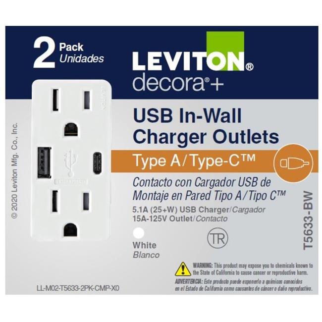 Leviton 3006770 15 Amps 5-15 R Decora Duplex, Type A, Type C White ...