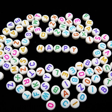 White Plastic Alphabet Beads With Colorful Letters (K133)