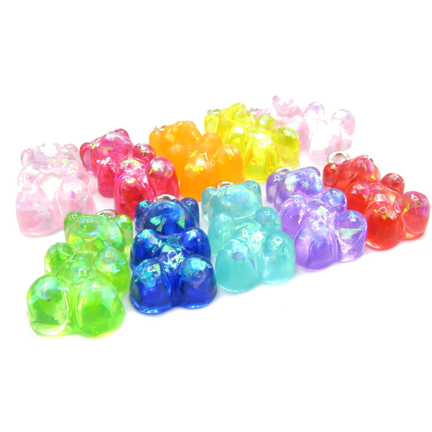 Colorful Lot of Resin Gummy Bear Charms With A Holographic Finish (P521) (10x)