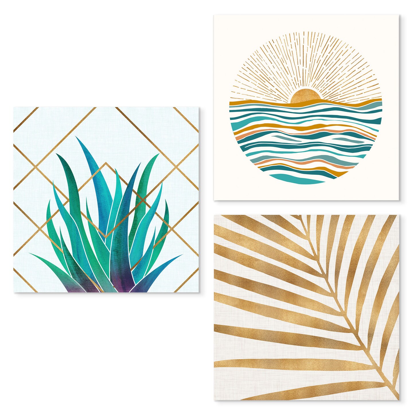 Ocean Fronds By Modern Tropical - 3 Piece Canvas Set
