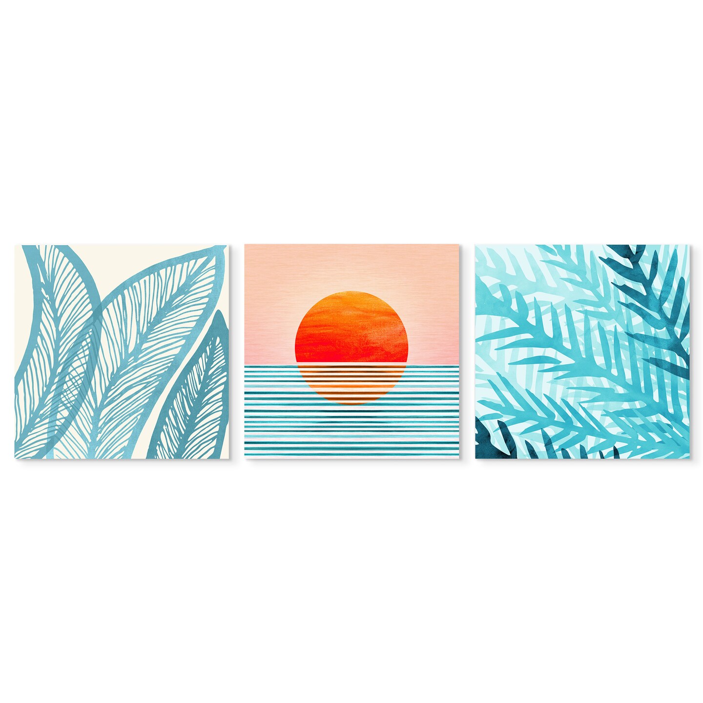 Blue Jungle Morning By Modern Tropical - 3 Piece Canvas Set