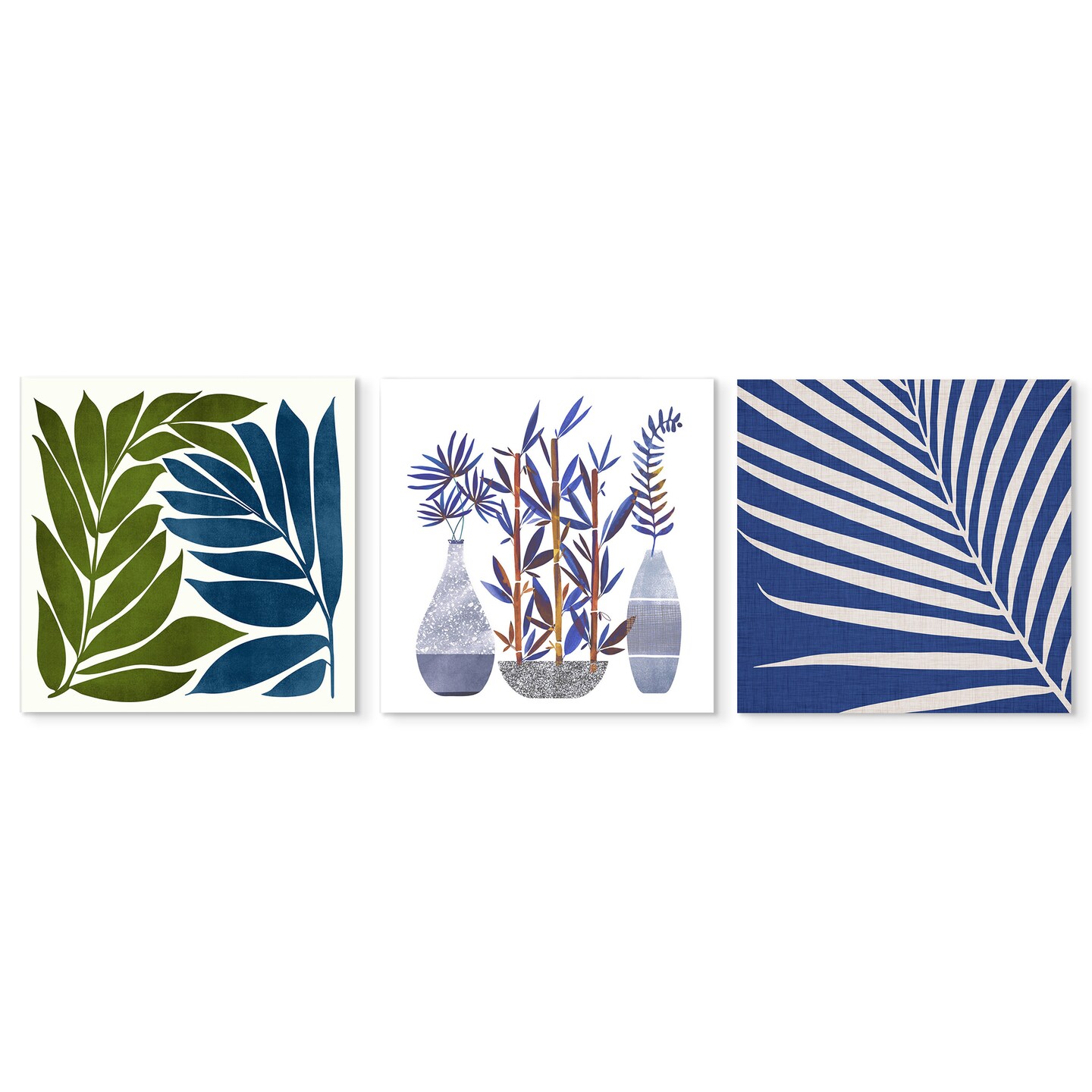 Indigo Flora Trio By Modern Tropical - 3 Piece Canvas Set