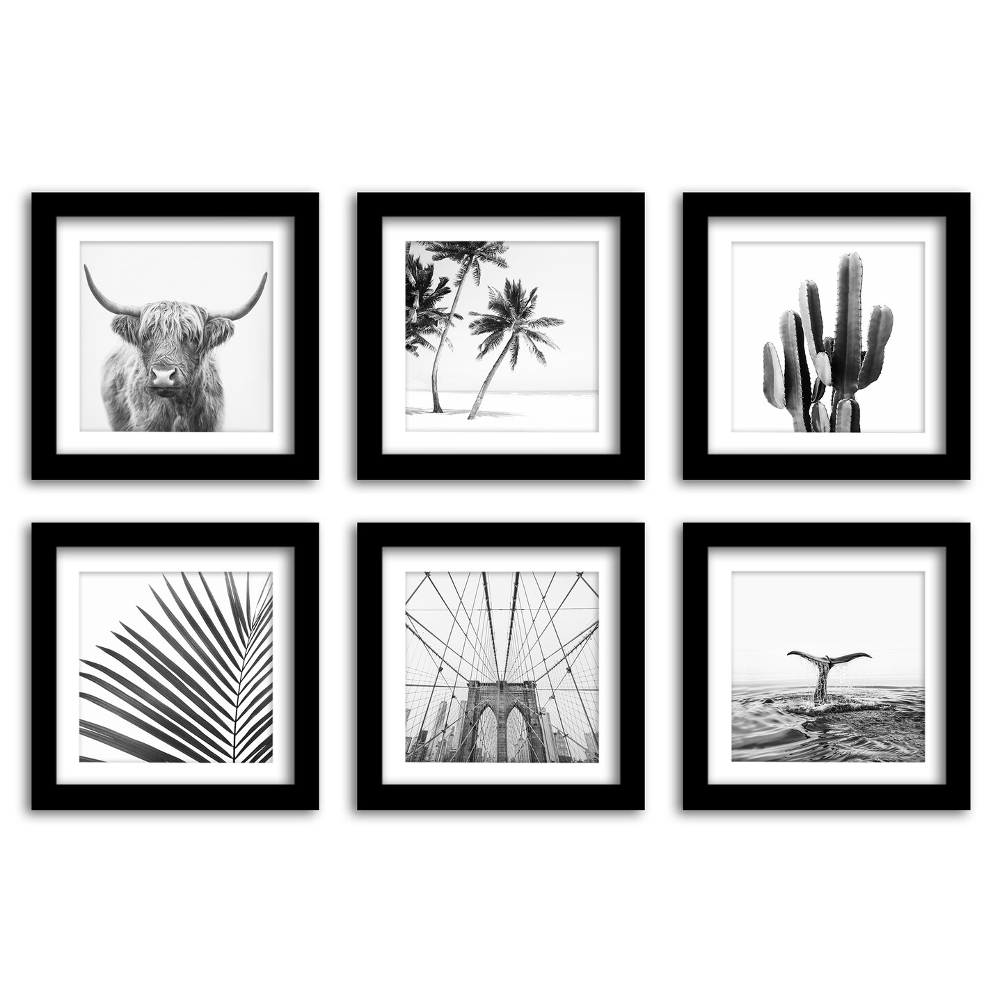 Black and White Travel Photography - 6 Piece Framed Gallery Wall Set