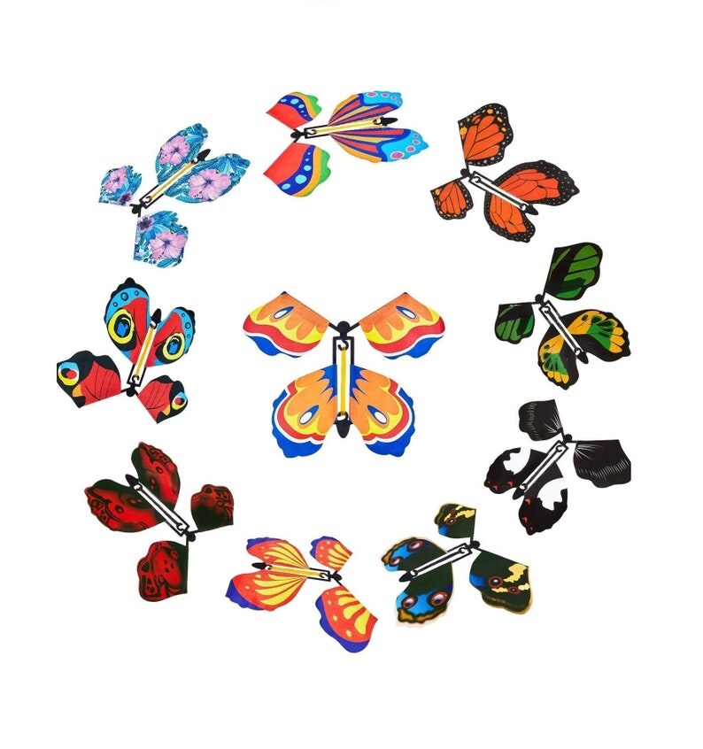 10pcs Magic Flying Butterfly Wind Up Butterfly Surprise Gift for Explosion Box Envelope Wedding Birthday Party Fairy Greeting Card