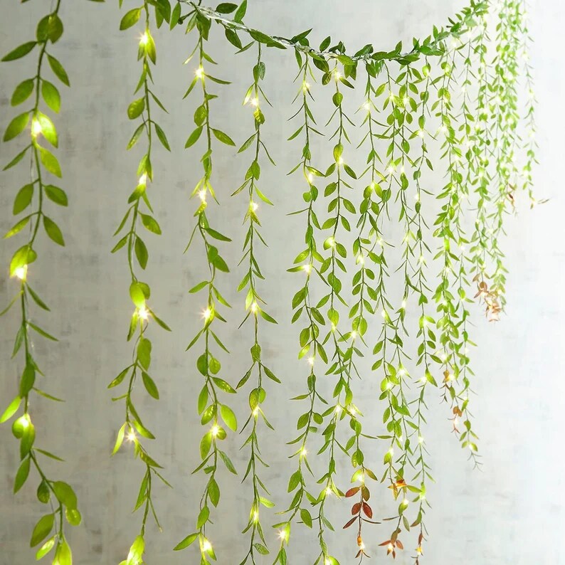 6pcs Artificial Hanging Vines Fake Greenery Garlands Artificial Willow Leaves Wedding Party Home Garden Decor Backdrop Wall Decoration