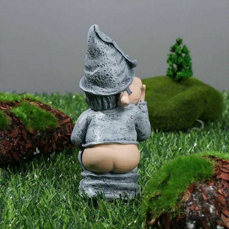 Pooping Peeing Gnome Statue Lawn Landscape Garden Tree Decoration
