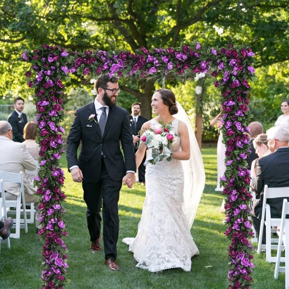 5pack Artificial Rose Rattan Garland Fake Rose Vine Hanging Rose Ivy Purple Flowers Home Hotel Office Wedding Party Garden Craft Art Decoration