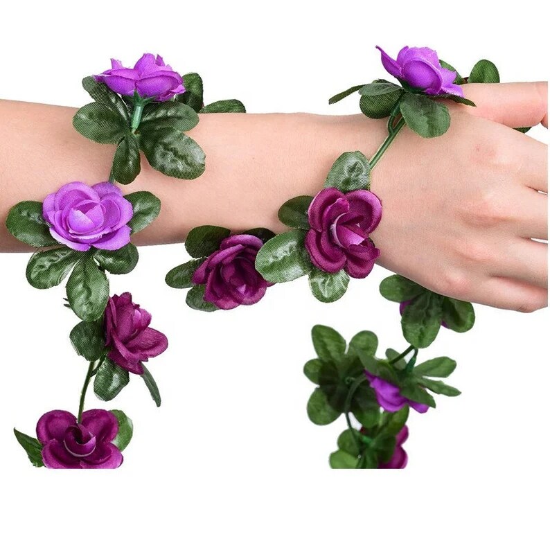 5pack Artificial Rose Rattan Garland Fake Rose Vine Hanging Rose Ivy Purple Flowers Home Hotel Office Wedding Party Garden Craft Art Decoration